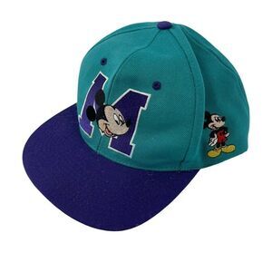 Disney Vintage Mickey Mouse Snapback Hat 90s Mickey Unlimited Teal Flat Bill OS